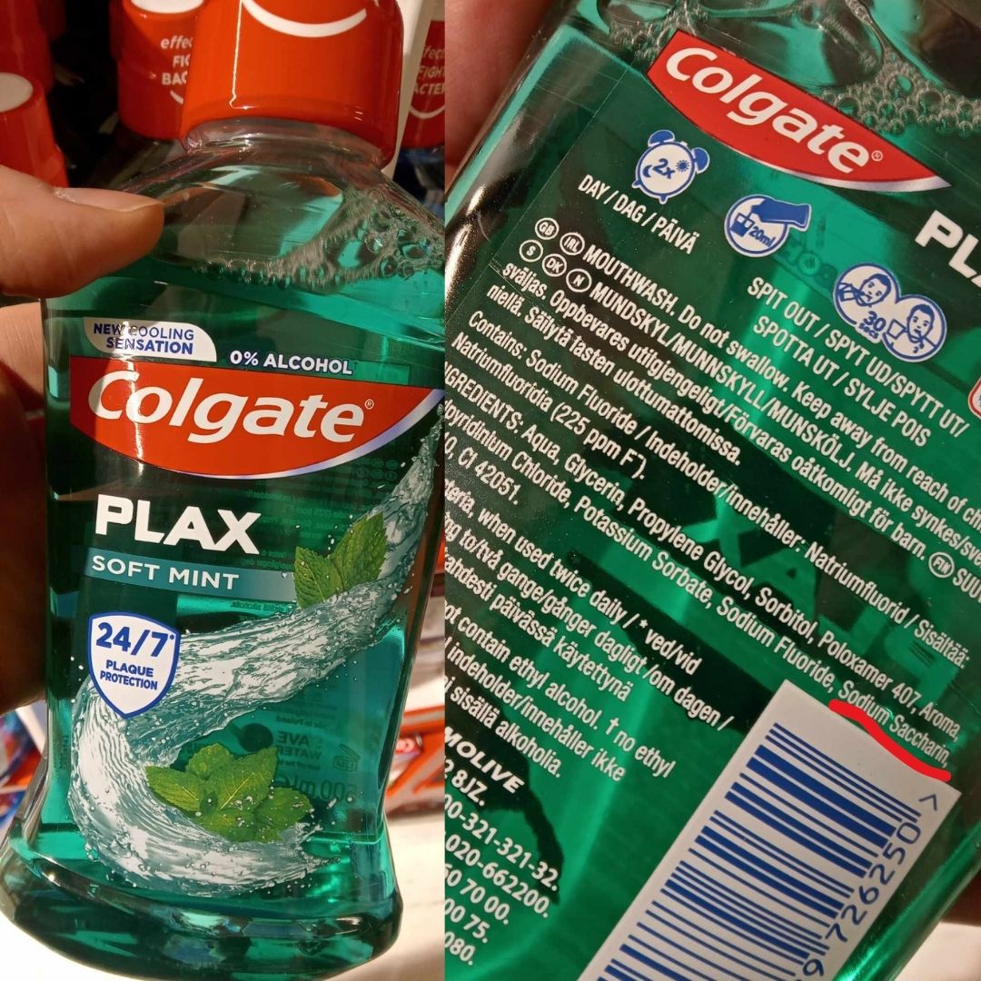 Colgate Plax soft mint indeholder Saccharin